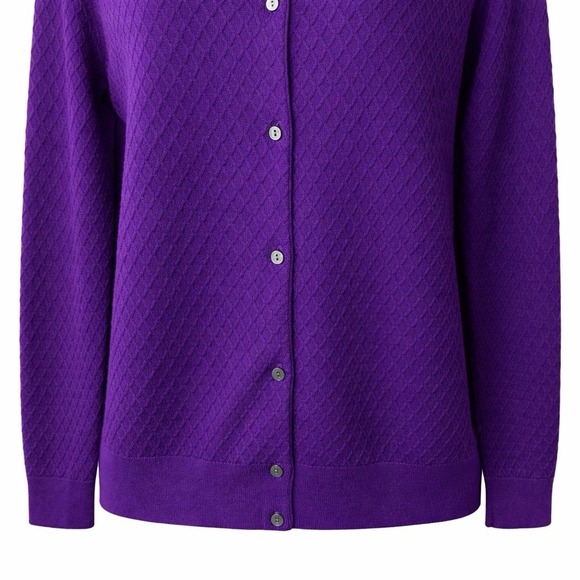 Land's End Purple Raised Diamond Cardigan Sweater Cozy Preppy Grannycore LP - Picture 4 of 10
